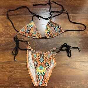 Etro Vibrant Paisley Swim Top in Orange, Turquoise & Black